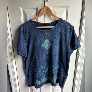 Sabaku Artwear Womens Navy Blue Geometric Print Short Sleeve Shirt Size Medium